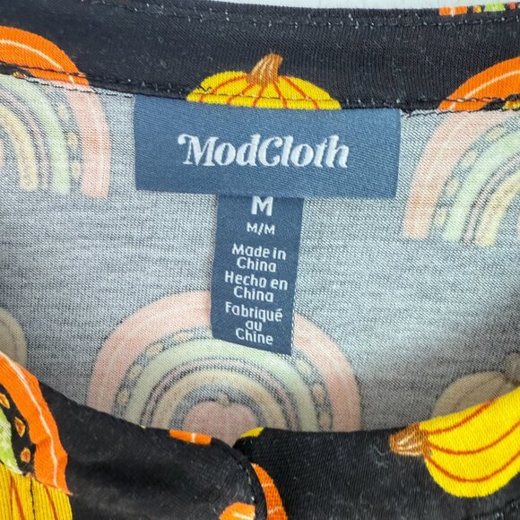 NWT Modcloth Winning Them Over Short Sleeve Top Black Pumpkin Size Medium M NEW - Picture 6 of 12